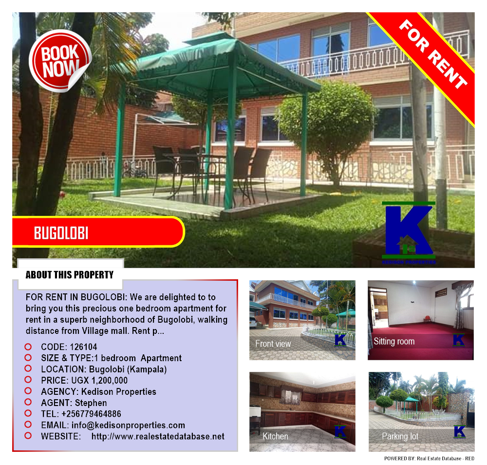 1 bedroom Apartment  for rent in Bugoloobi Kampala Uganda, code: 126104