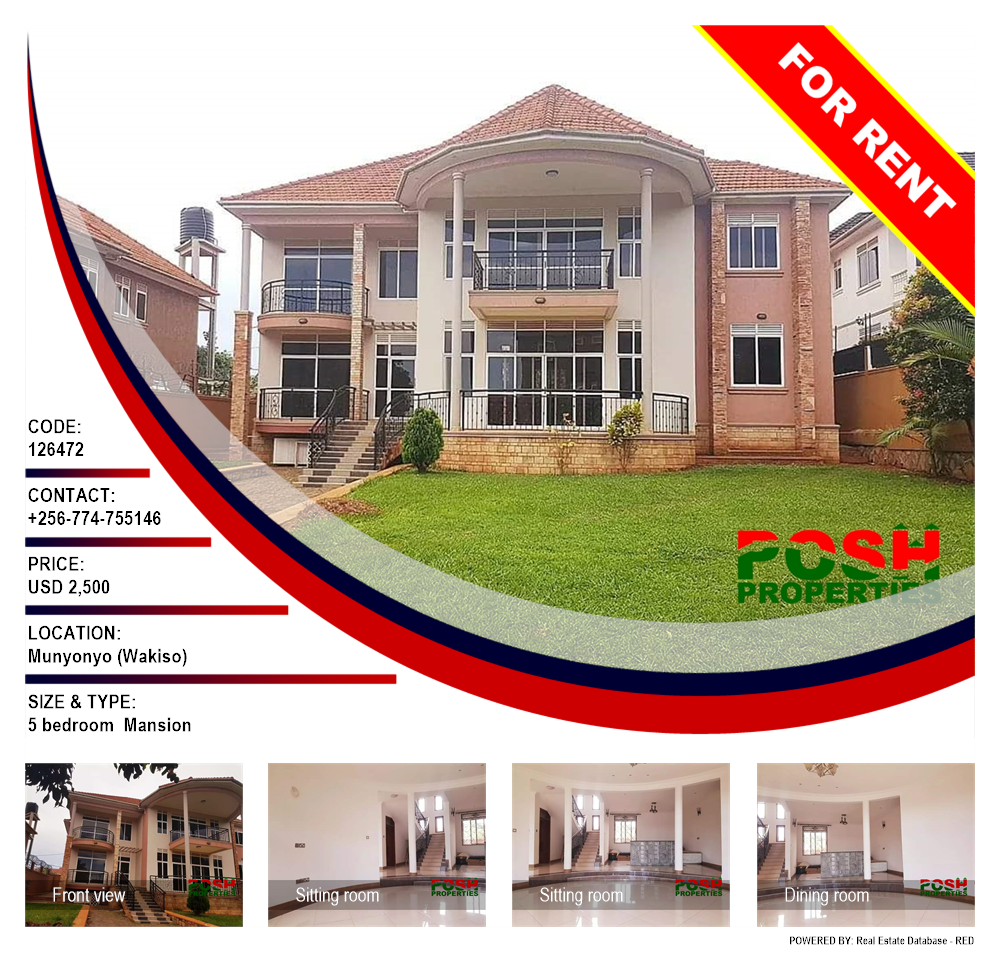 5 bedroom Mansion  for rent in Munyonyo Wakiso Uganda, code: 126472