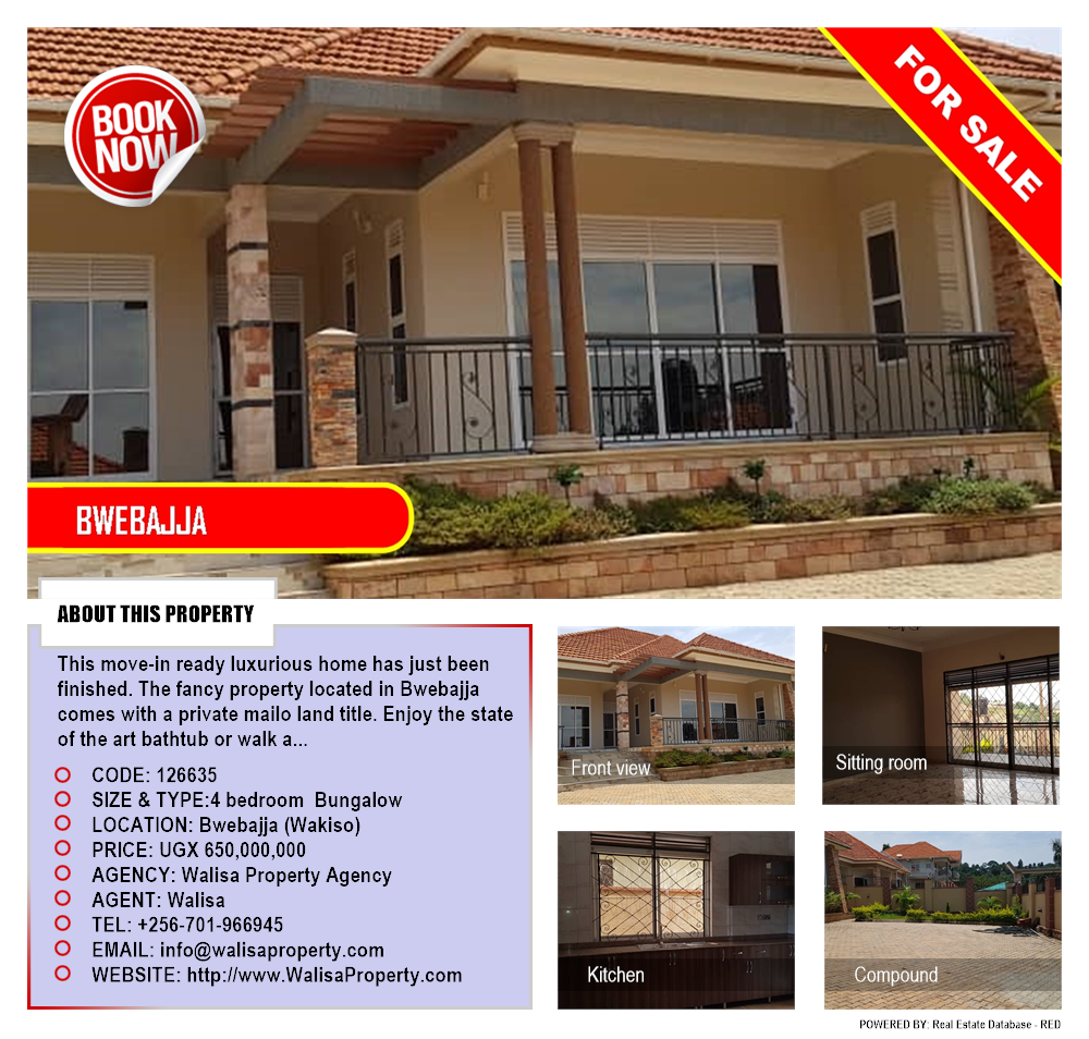 4 bedroom Bungalow  for sale in Bwebajja Wakiso Uganda, code: 126635