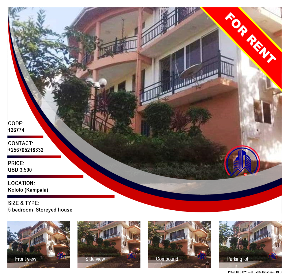 5 bedroom Storeyed house  for rent in Kololo Kampala Uganda, code: 126774