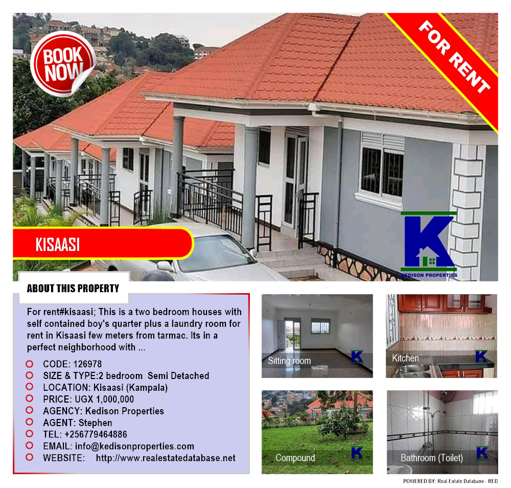 2 bedroom Semi Detached  for rent in Kisaasi Kampala Uganda, code: 126978