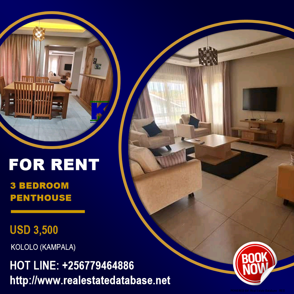 3 bedroom Penthouse  for rent in Kololo Kampala Uganda, code: 127599