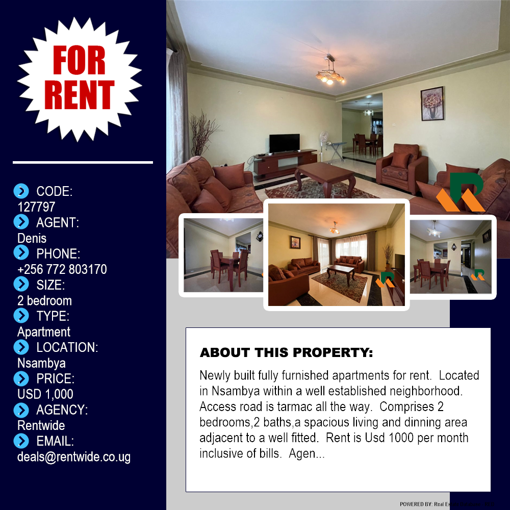 2 bedroom Apartment  for rent in Nsambya Kampala Uganda, code: 127797