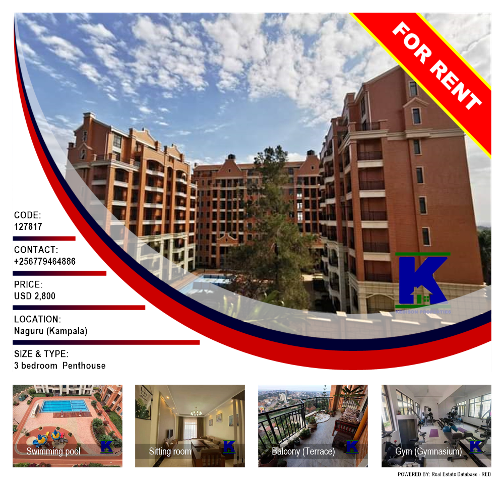 3 bedroom Penthouse  for rent in Naguru Kampala Uganda, code: 127817