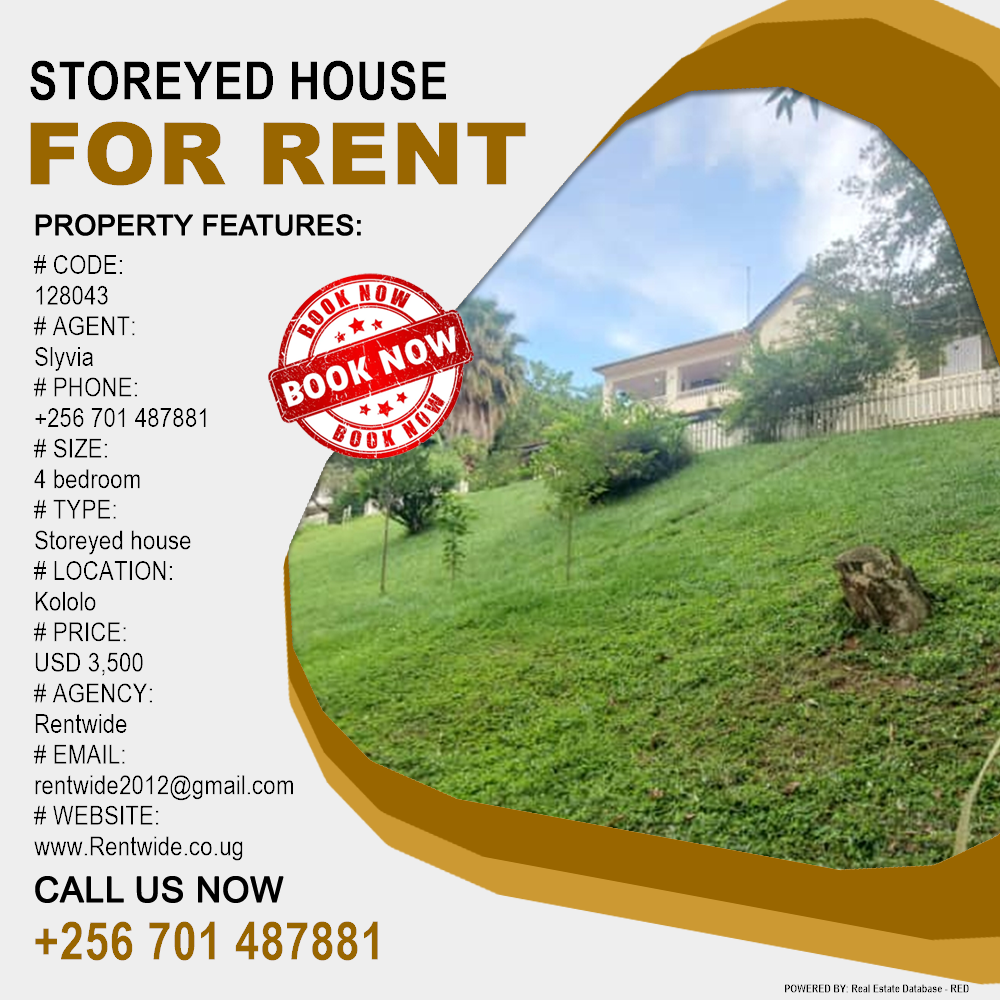 4 bedroom Storeyed house  for rent in Kololo Kampala Uganda, code: 128043