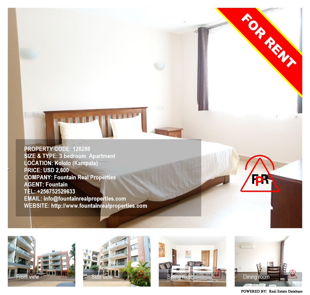3 bedroom Apartment  for rent in Kololo Kampala Uganda, code: 128288