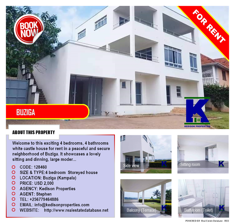 4 bedroom Storeyed house  for rent in Buziga Kampala Uganda, code: 128460