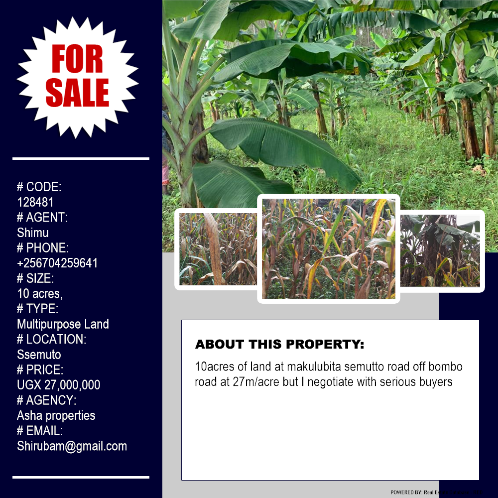 Multipurpose Land  for sale in Ssemuto Luweero Uganda, code: 128481