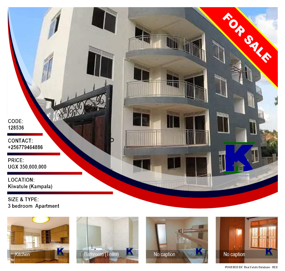 3 bedroom Apartment  for sale in Kiwaatule Kampala Uganda, code: 128536