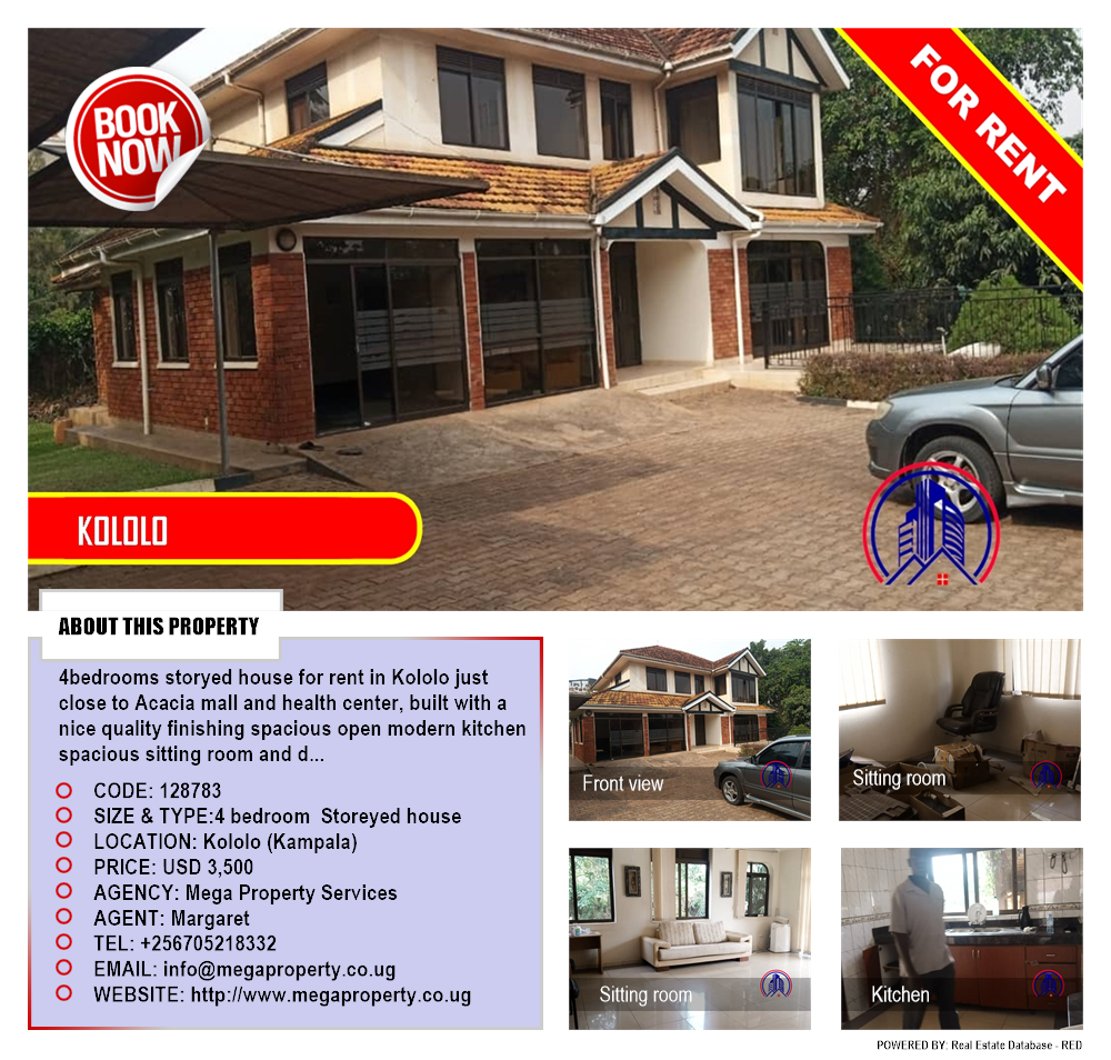 4 bedroom Storeyed house  for rent in Kololo Kampala Uganda, code: 128783