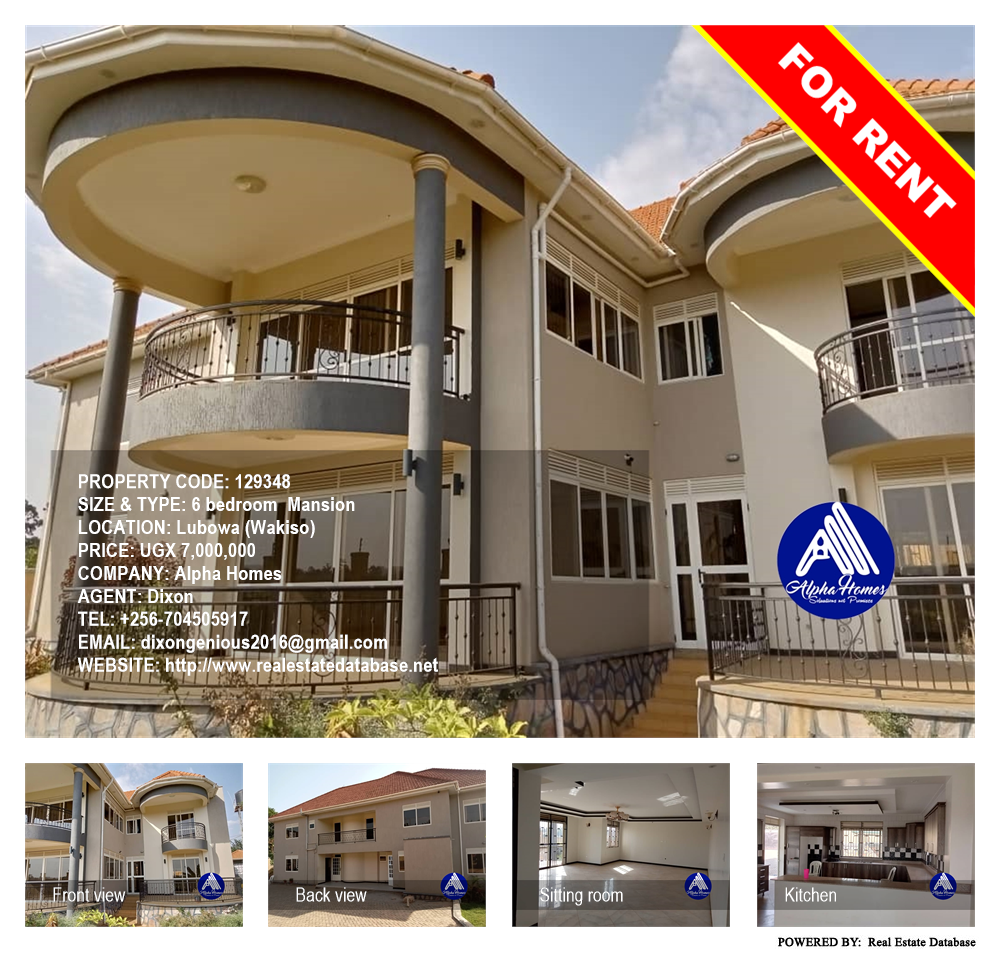 6 bedroom Mansion  for rent in Lubowa Wakiso Uganda, code: 129348