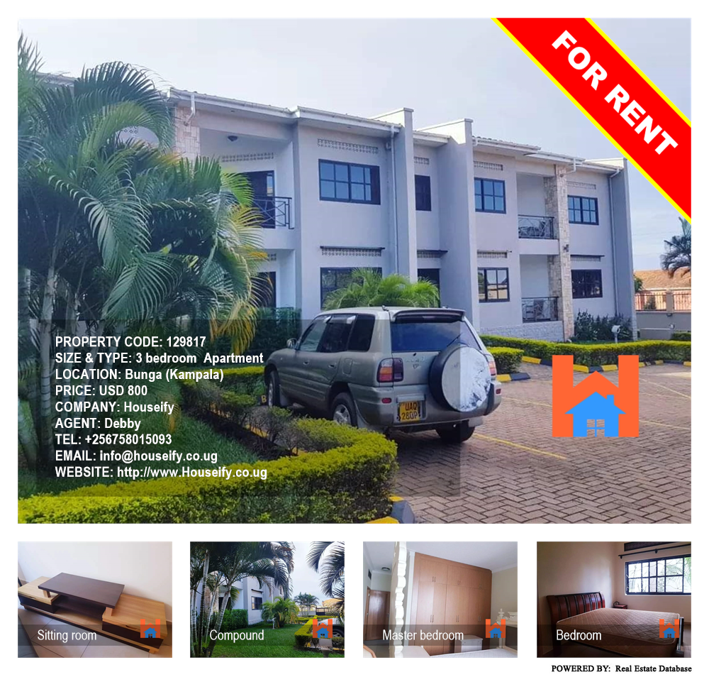 3 bedroom Apartment  for rent in Bbunga Kampala Uganda, code: 129817
