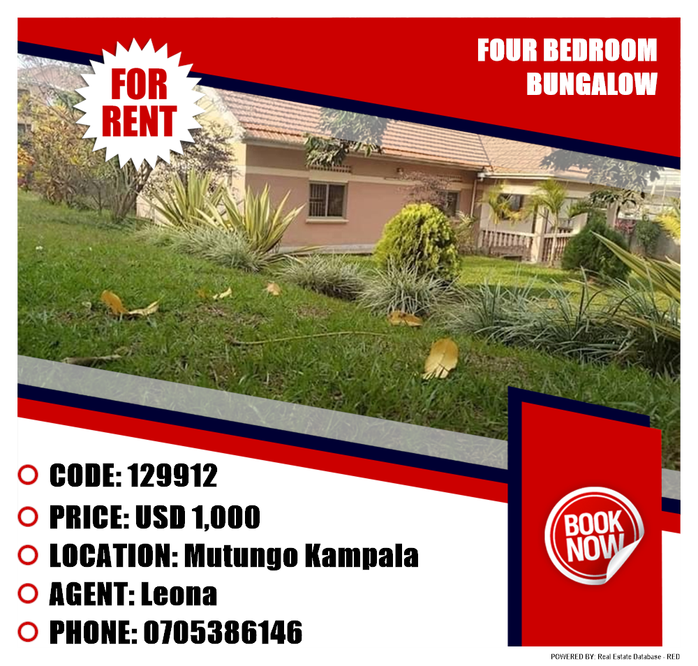 4 bedroom Bungalow  for rent in Mutungo Kampala Uganda, code: 129912