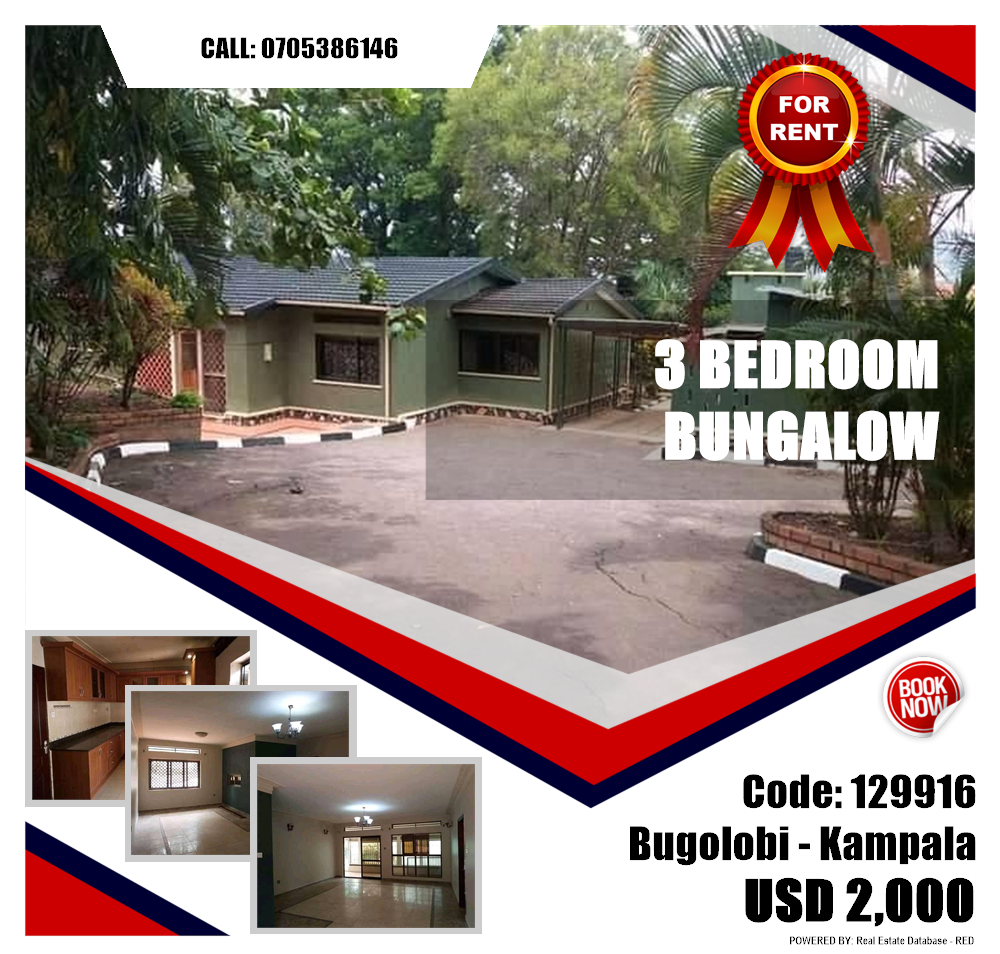 3 bedroom Bungalow  for rent in Bugoloobi Kampala Uganda, code: 129916
