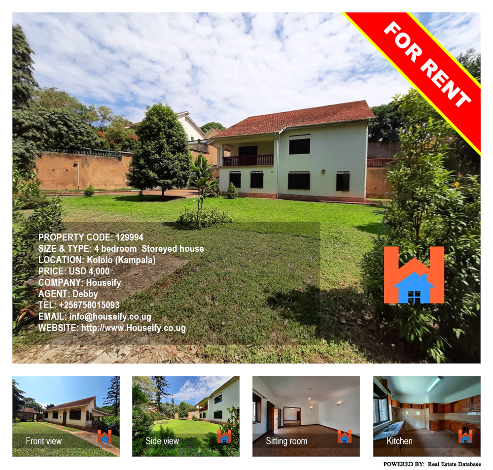 4 bedroom Storeyed house  for rent in Kololo Kampala Uganda, code: 129994