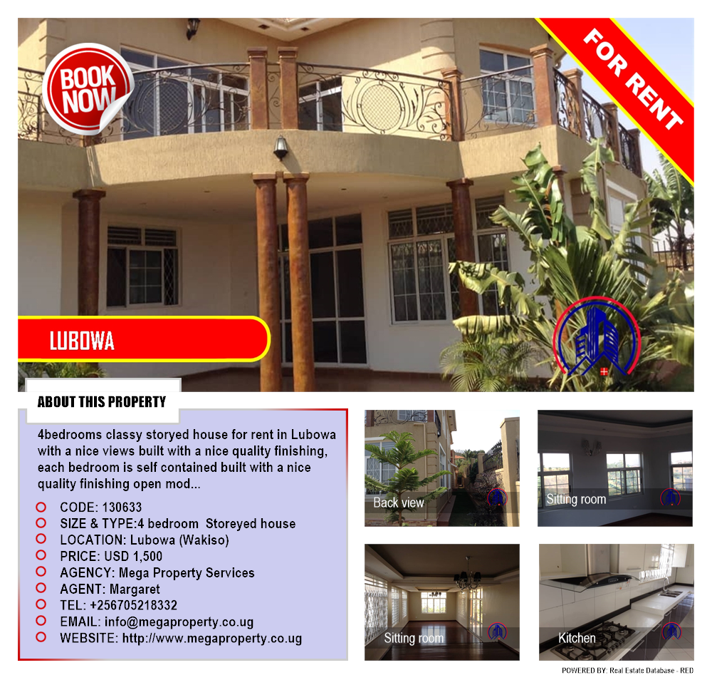 4 bedroom Storeyed house  for rent in Lubowa Wakiso Uganda, code: 130633