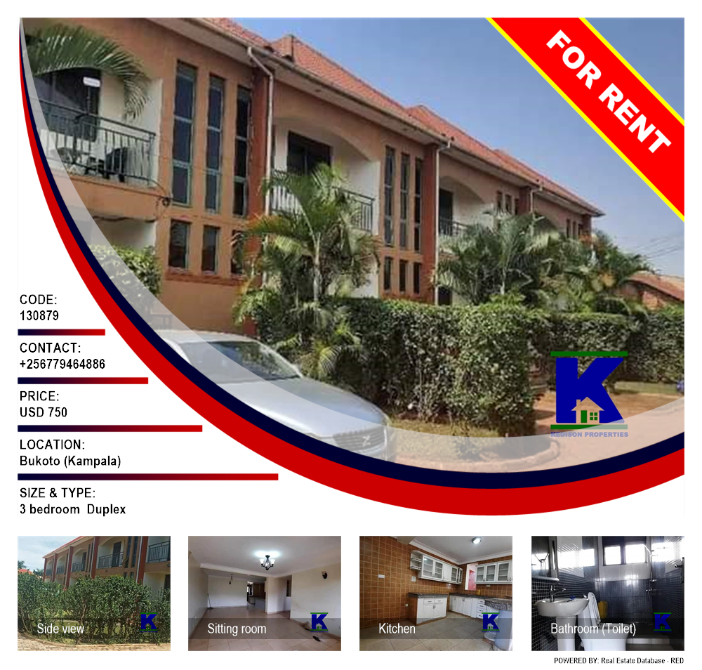 3 bedroom Duplex  for rent in Bukoto Kampala Uganda, code: 130879