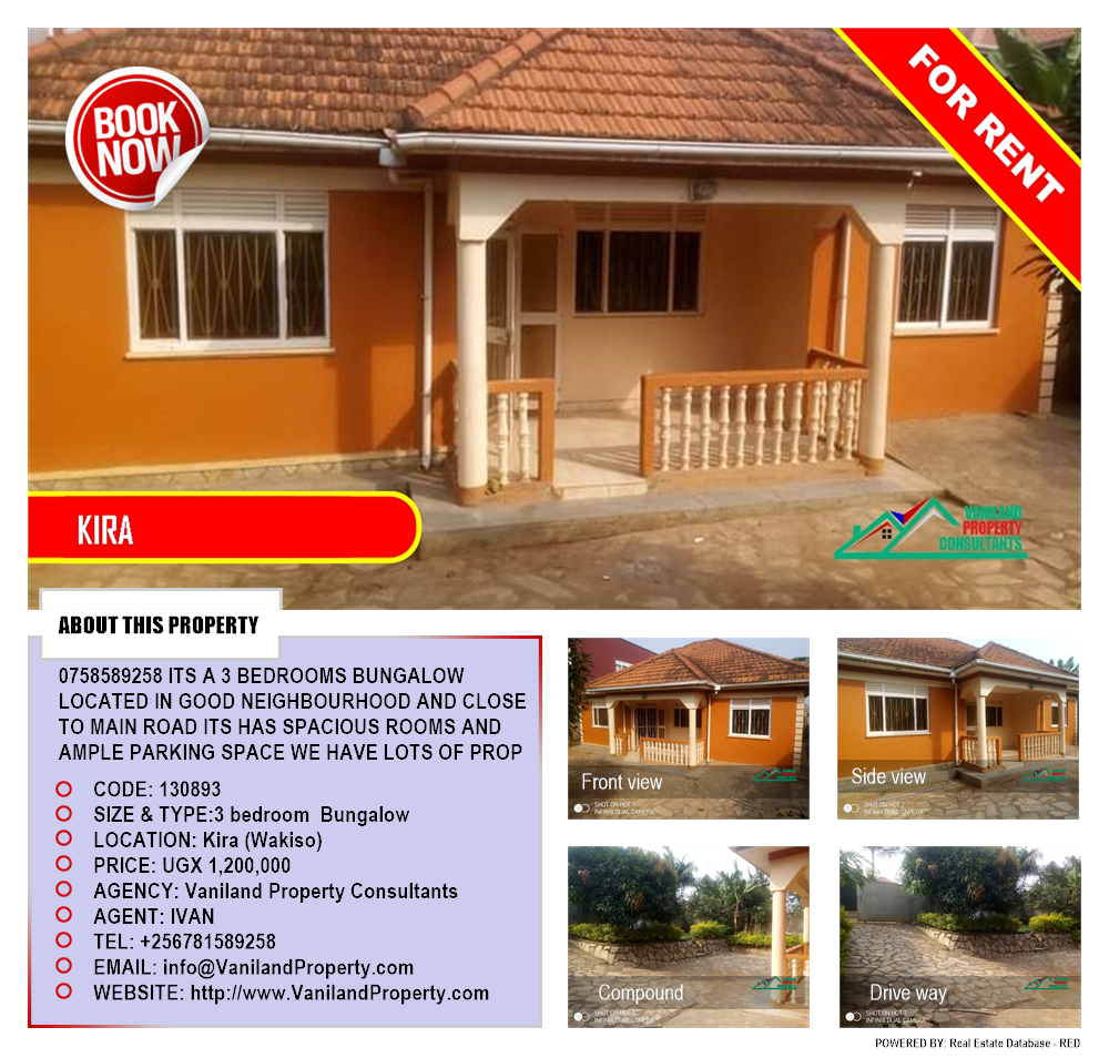 3 bedroom Bungalow  for rent in Kira Wakiso Uganda, code: 130893