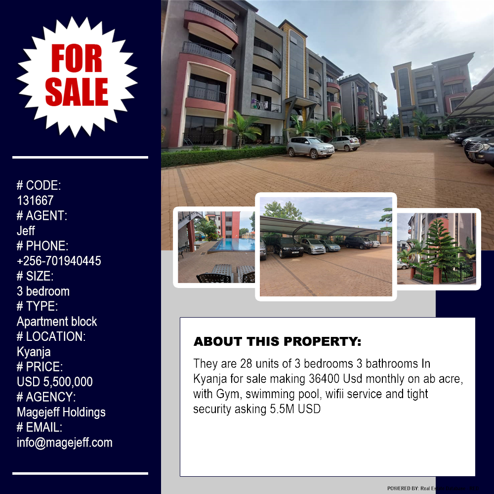 3 bedroom Apartment block  for sale in Kyanja Kampala Uganda, code: 131667