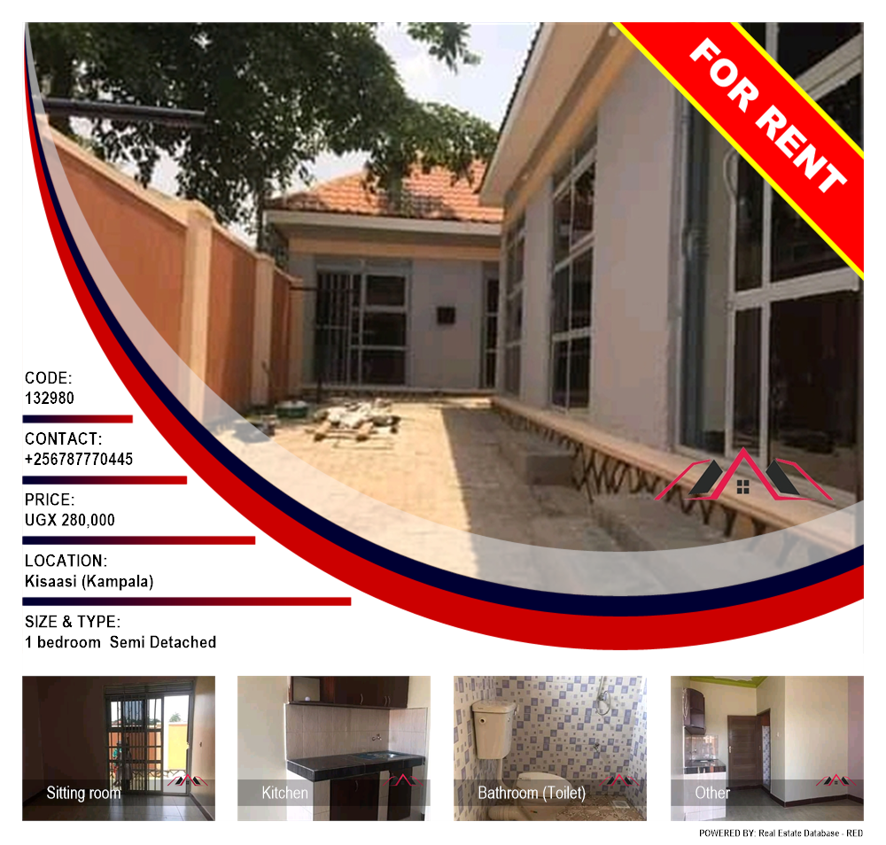1 bedroom Semi Detached  for rent in Kisaasi Kampala Uganda, code: 132980