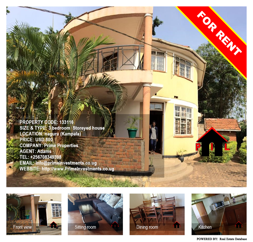 3 bedroom Storeyed house  for rent in Naguru Kampala Uganda, code: 133116