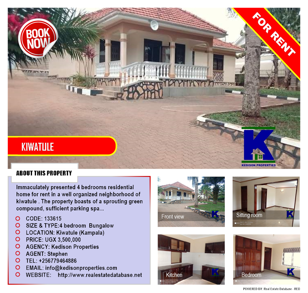 4 bedroom Bungalow  for rent in Kiwaatule Kampala Uganda, code: 133615