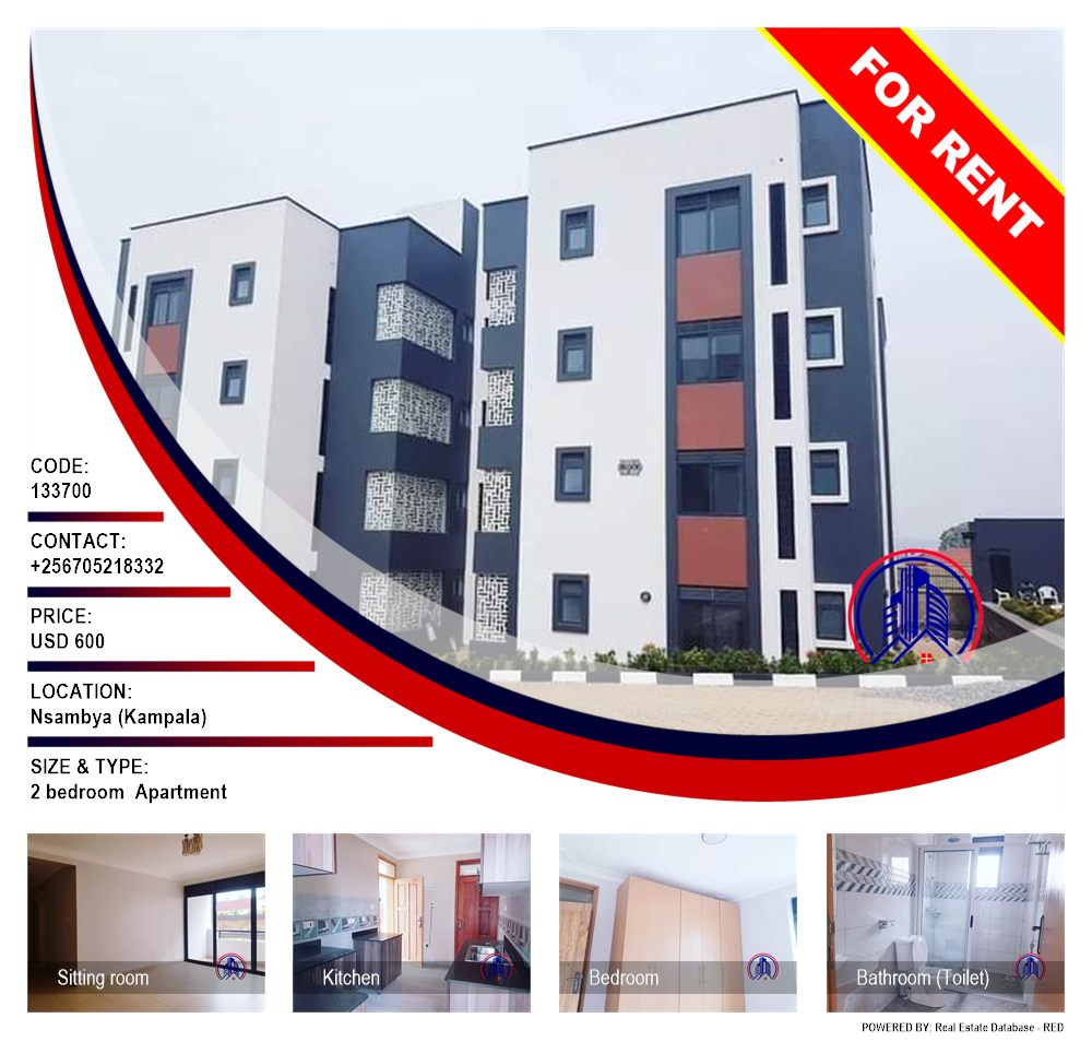 2 bedroom Apartment  for rent in Nsambya Kampala Uganda, code: 133700