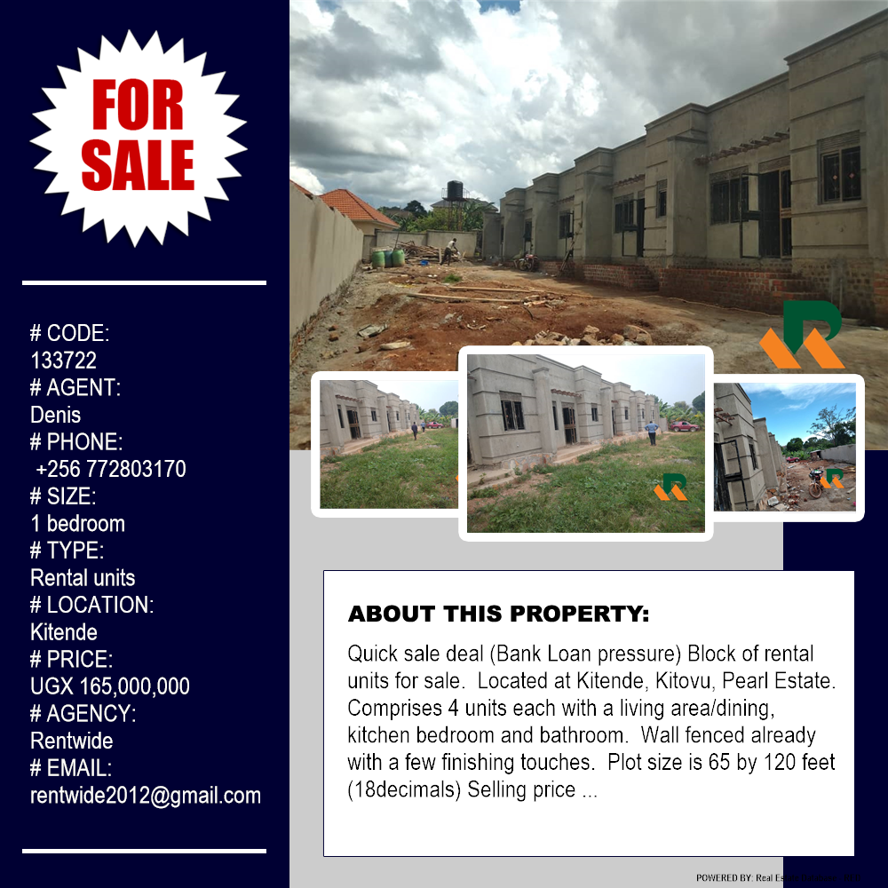1 bedroom Rental units  for sale in Kitende Kampala Uganda, code: 133722