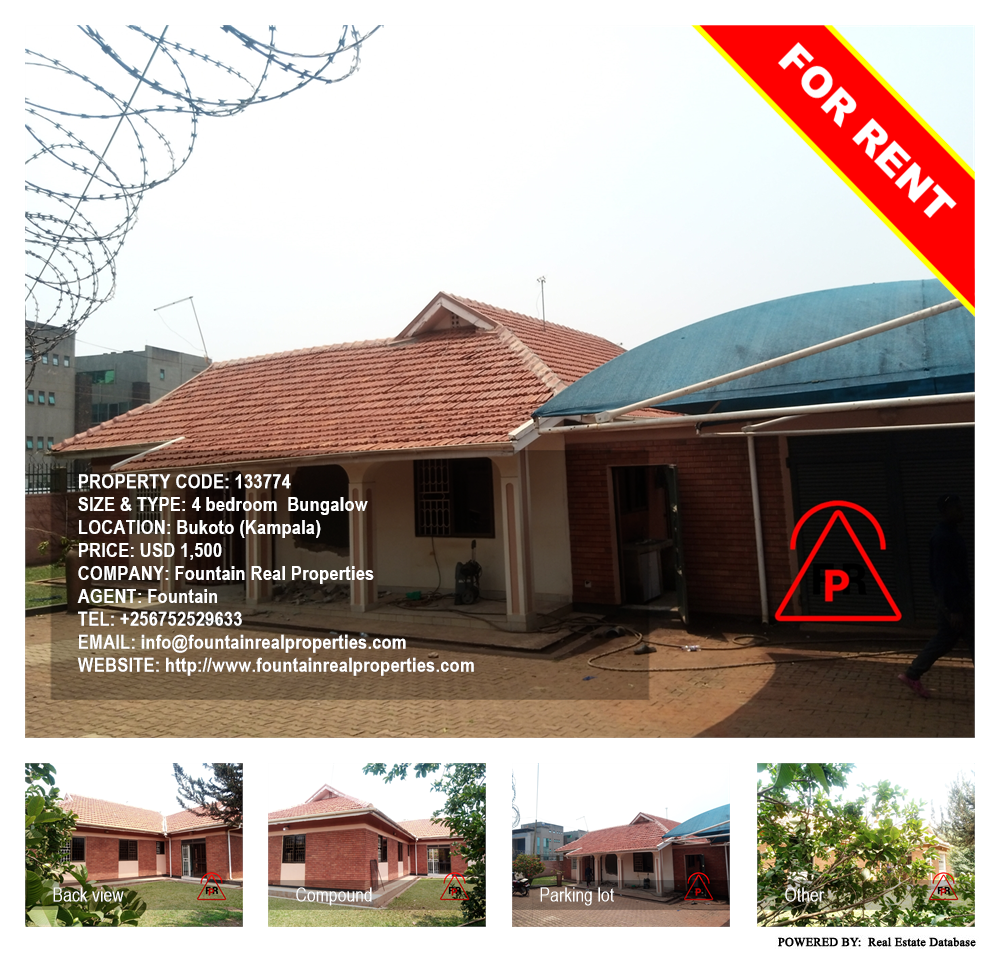 4 bedroom Bungalow  for rent in Bukoto Kampala Uganda, code: 133774