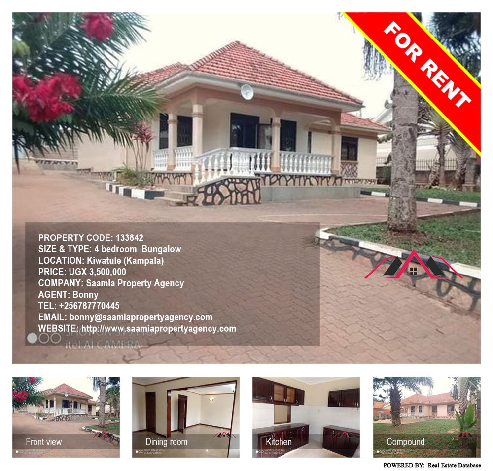4 bedroom Bungalow  for rent in Kiwaatule Kampala Uganda, code: 133842