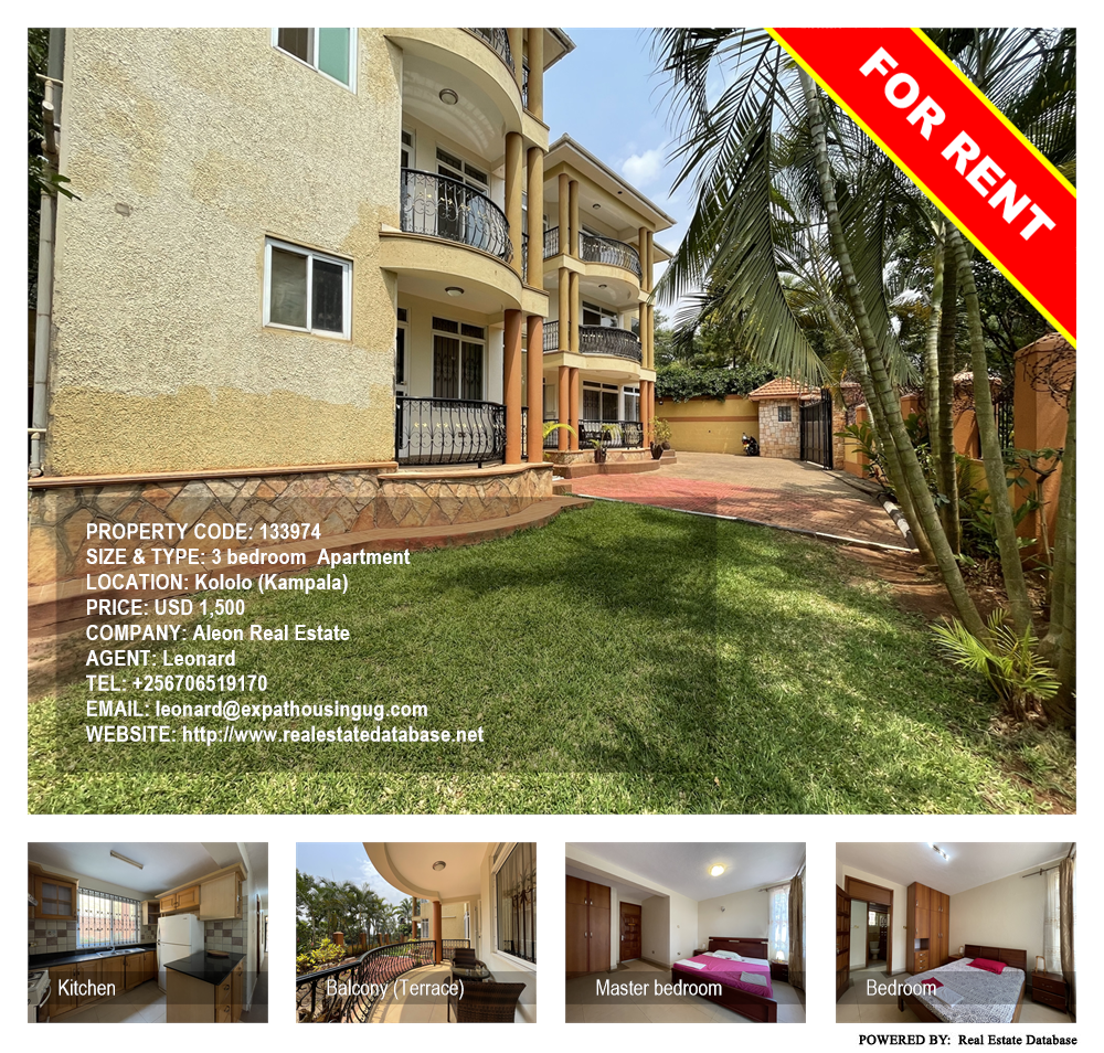 3 bedroom Apartment  for rent in Kololo Kampala Uganda, code: 133974