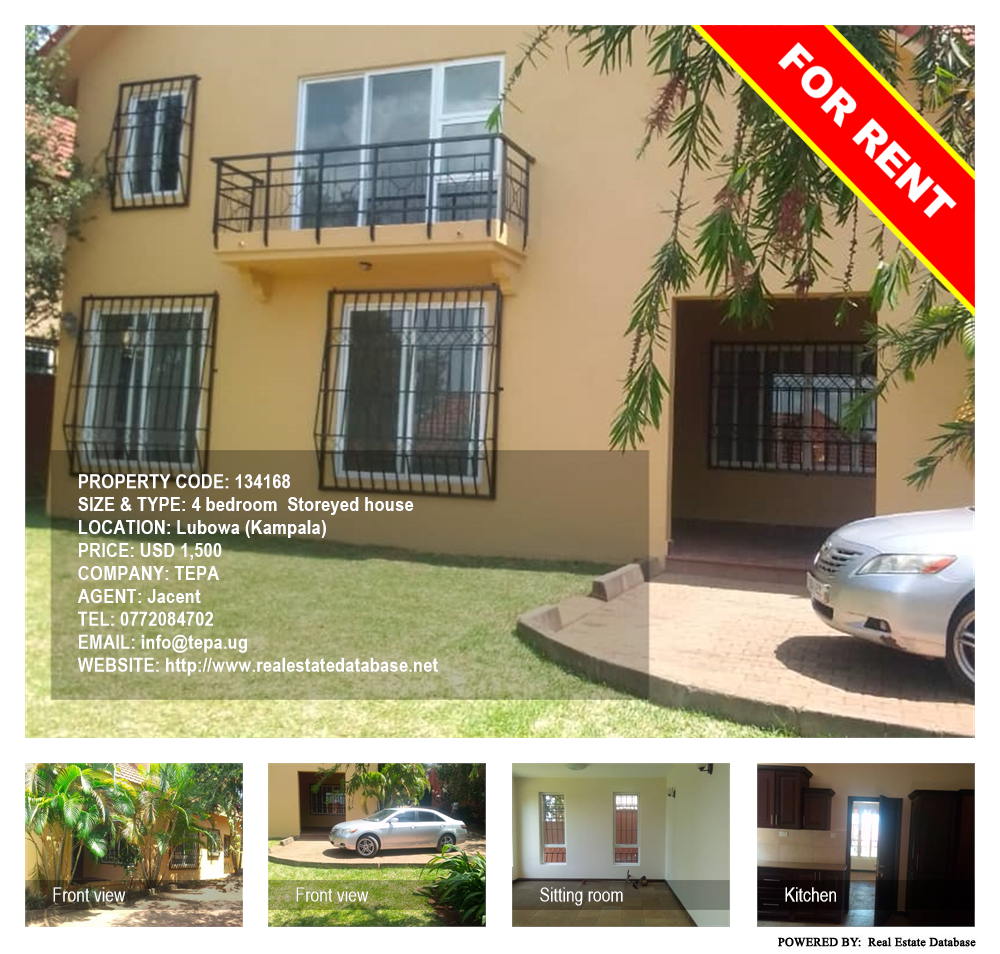 4 bedroom Storeyed house  for rent in Lubowa Kampala Uganda, code: 134168