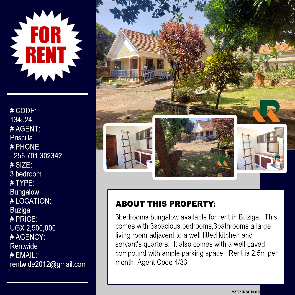 3 bedroom Bungalow  for rent in Buziga Kampala Uganda, code: 134524