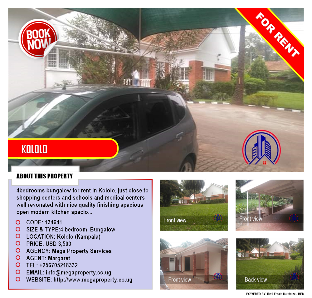 4 bedroom Bungalow  for rent in Kololo Kampala Uganda, code: 134641