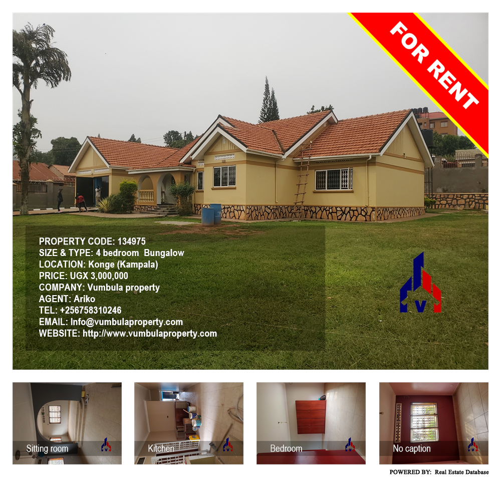 4 bedroom Bungalow  for rent in Konge Kampala Uganda, code: 134975