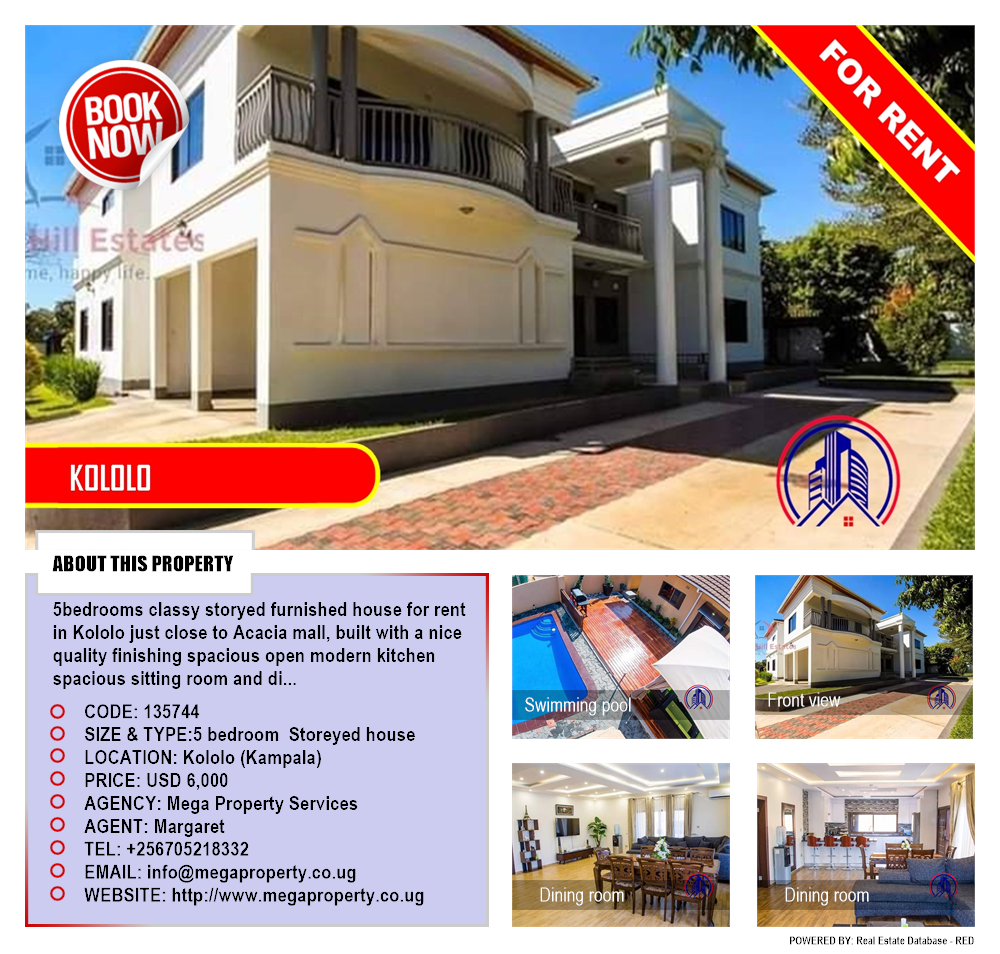 5 bedroom Storeyed house  for rent in Kololo Kampala Uganda, code: 135744