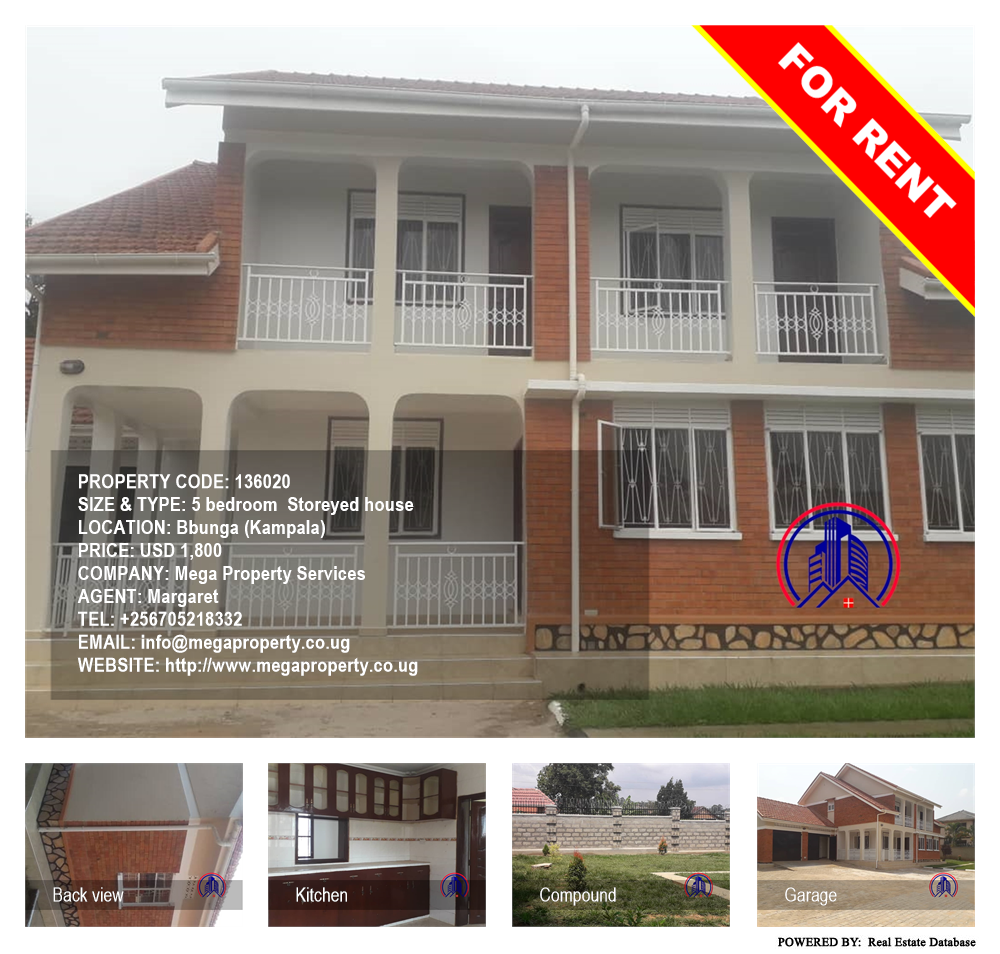 5 bedroom Storeyed house  for rent in Bbunga Kampala Uganda, code: 136020