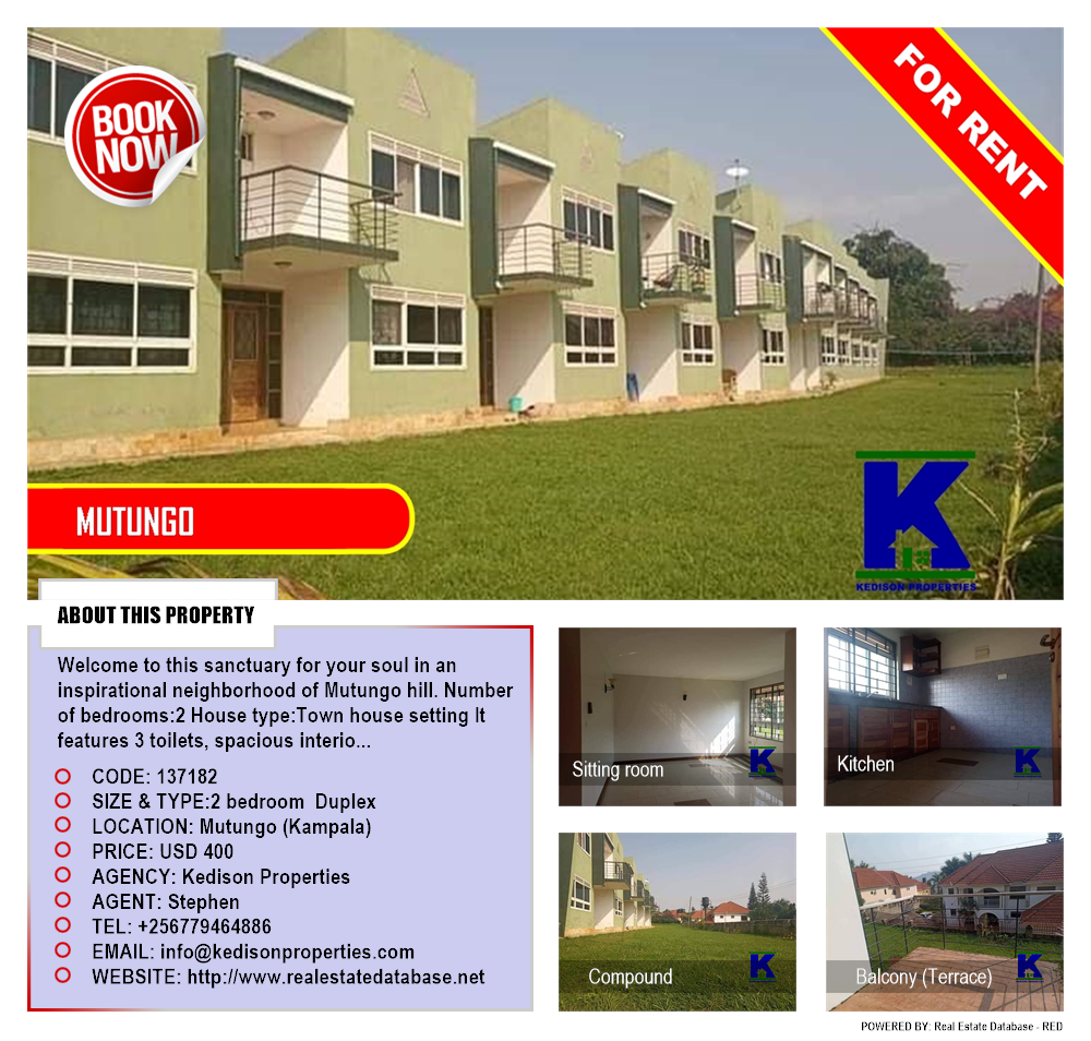 2 bedroom Duplex  for rent in Mutungo Kampala Uganda, code: 137182
