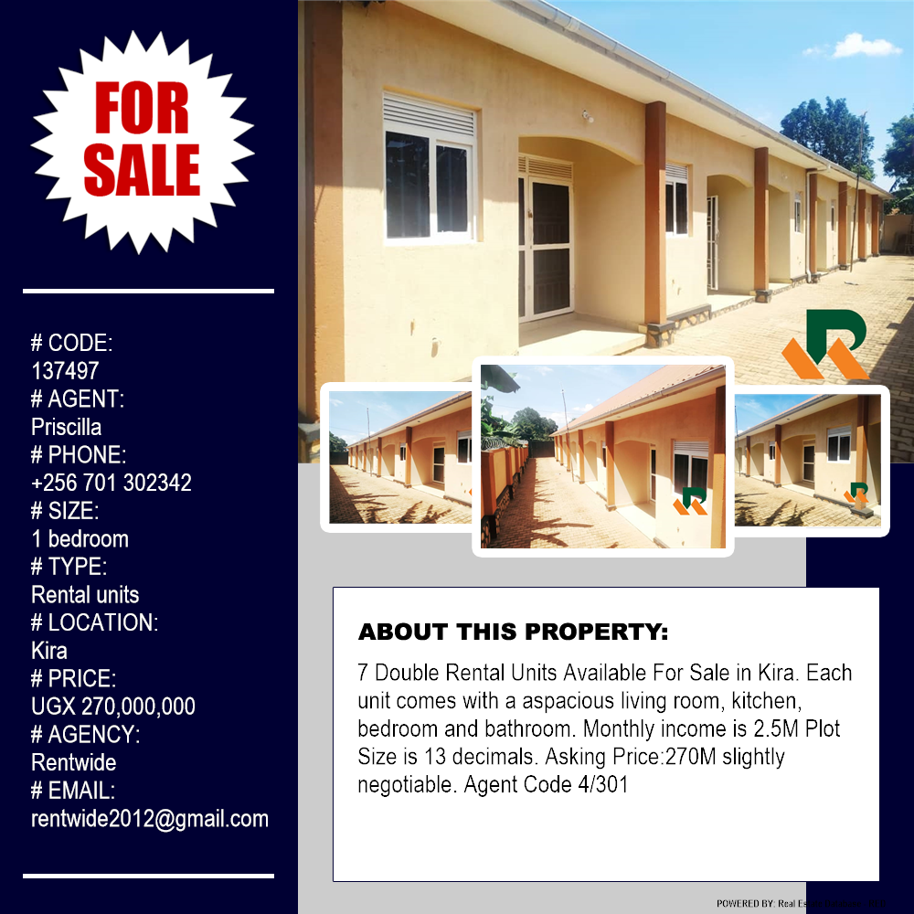 1 bedroom Rental units  for sale in Kira Wakiso Uganda, code: 137497