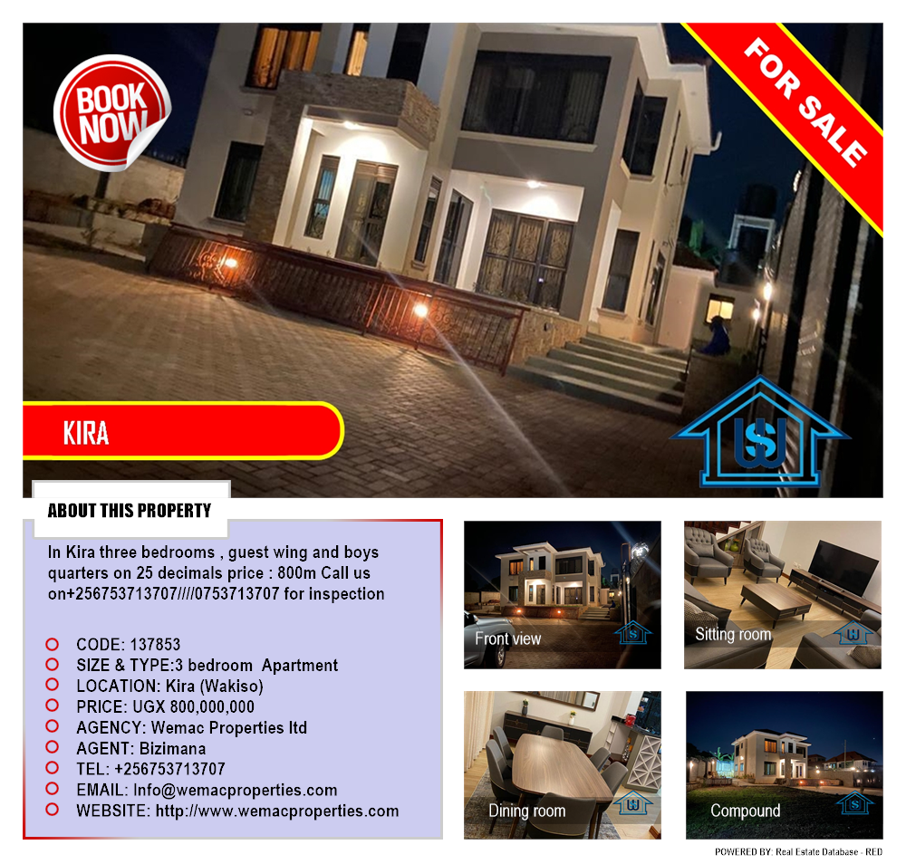 3 bedroom Apartment  for sale in Kira Wakiso Uganda, code: 137853