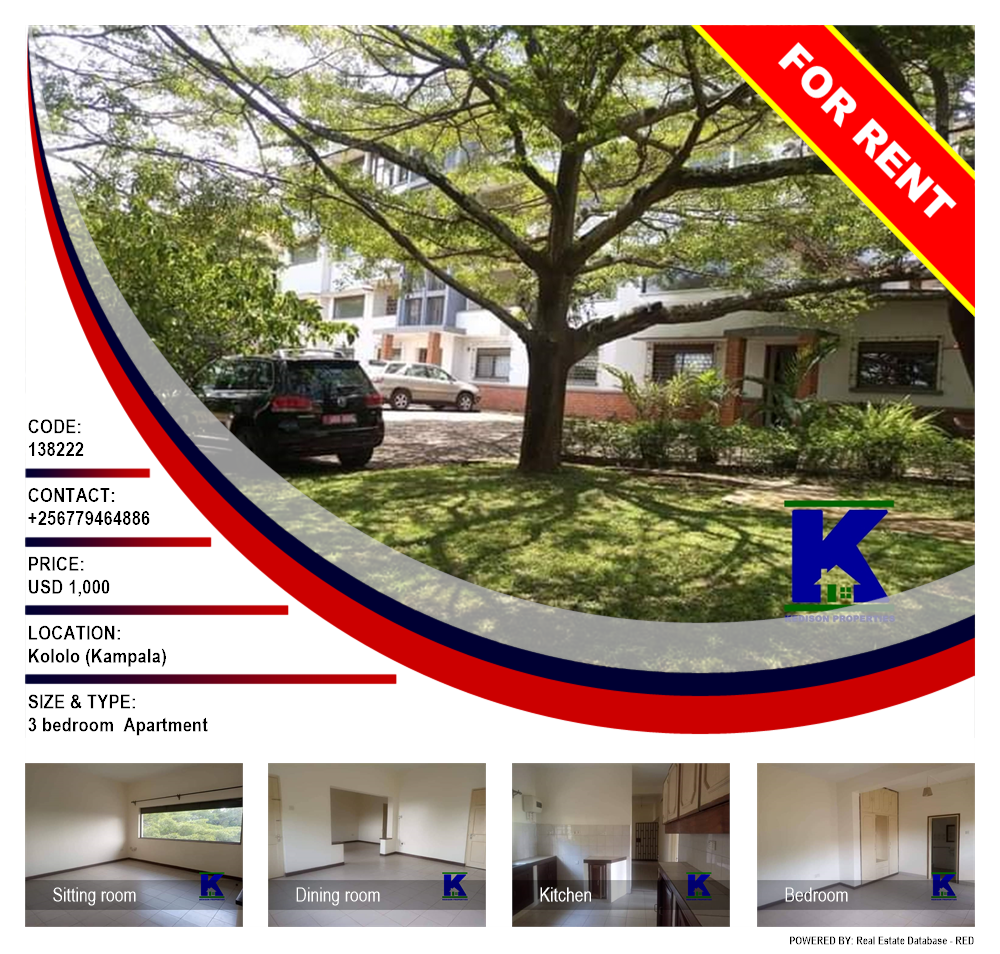 3 bedroom Apartment  for rent in Kololo Kampala Uganda, code: 138222