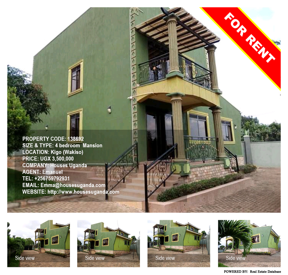 4 bedroom Mansion  for rent in Kigo Wakiso Uganda, code: 138692