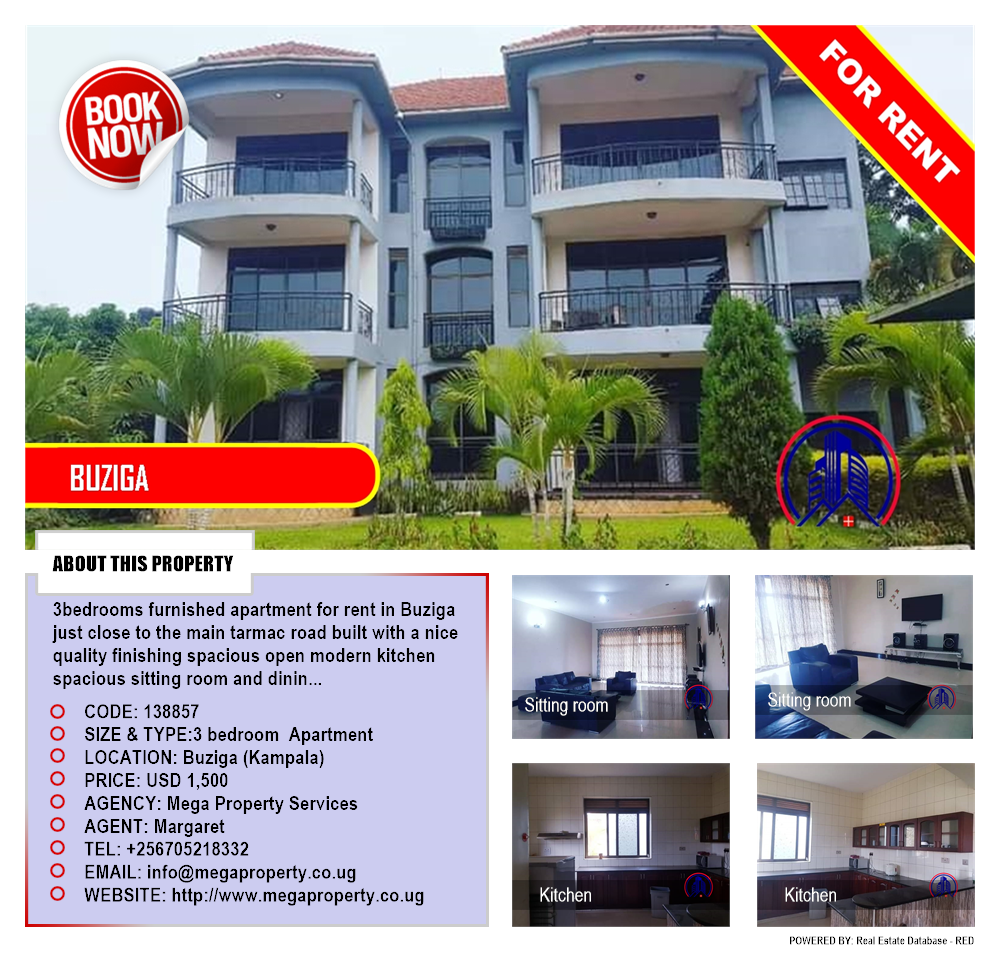 3 bedroom Apartment  for rent in Buziga Kampala Uganda, code: 138857