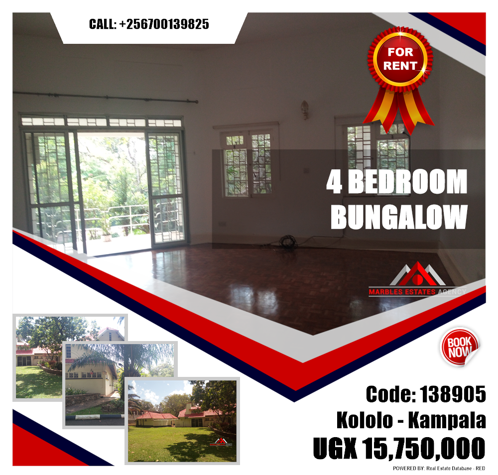 4 bedroom Bungalow  for rent in Kololo Kampala Uganda, code: 138905