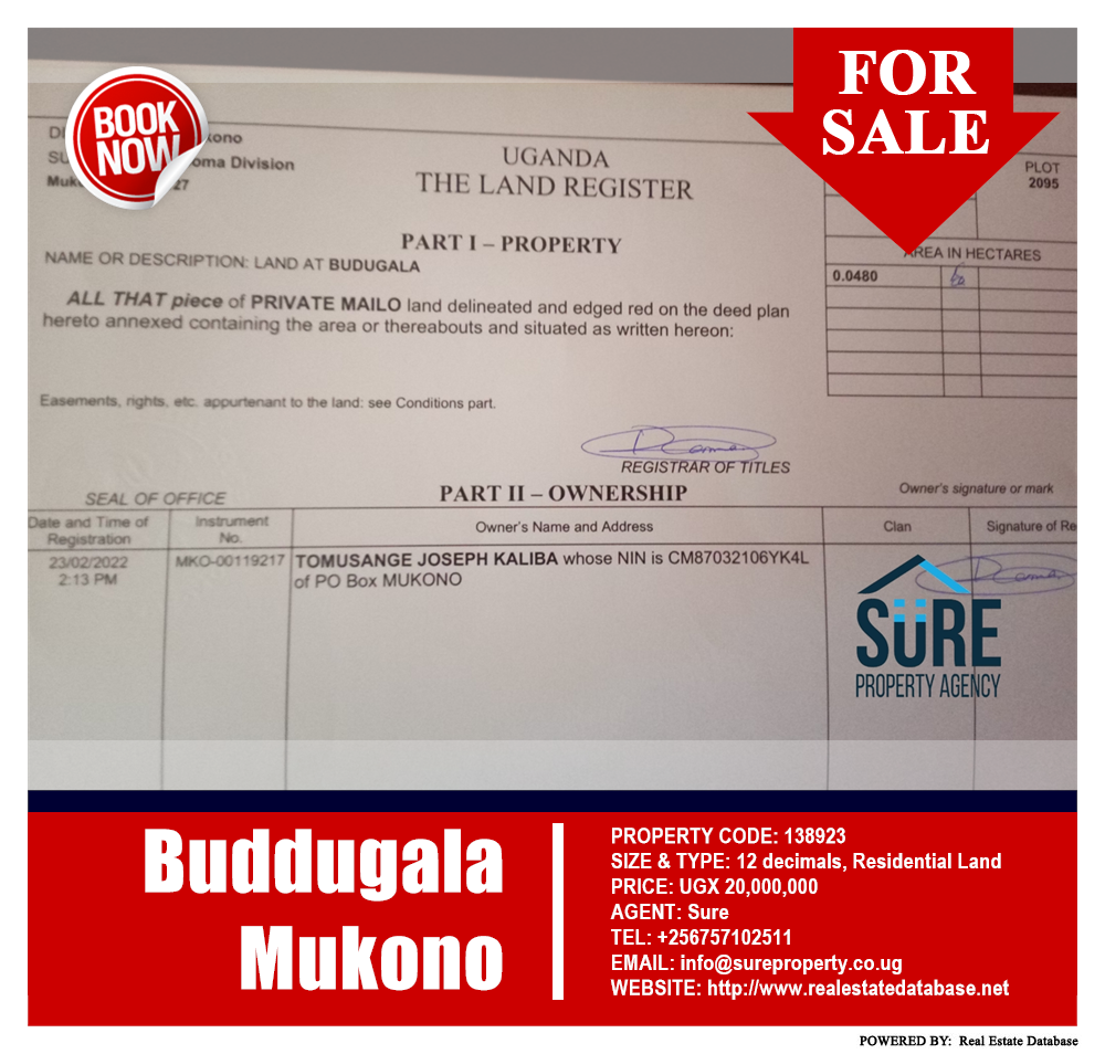Residential Land  for sale in Buddugala Mukono Uganda, code: 138923