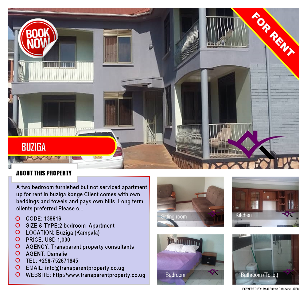 2 bedroom Apartment  for rent in Buziga Kampala Uganda, code: 139616