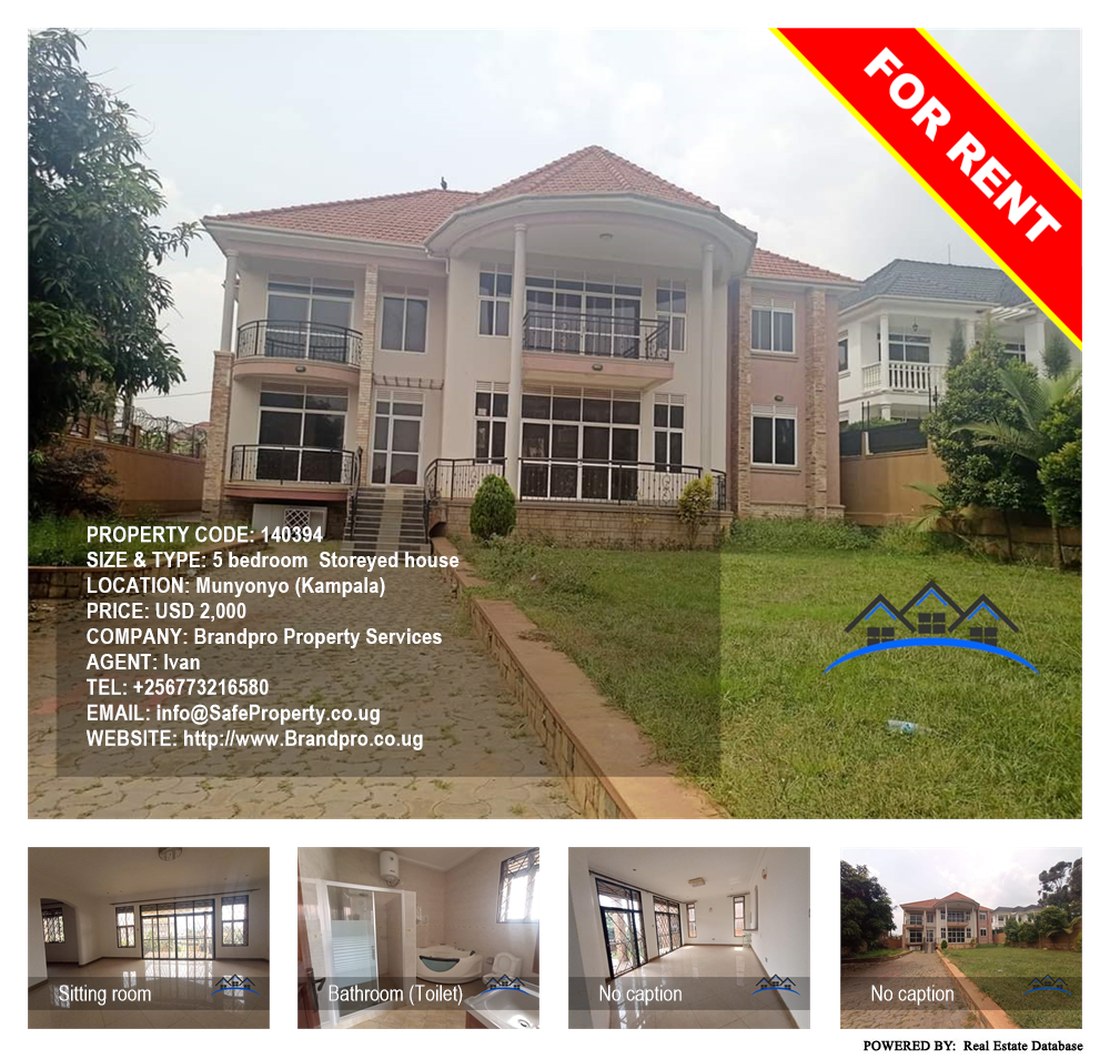 5 bedroom Storeyed house  for rent in Munyonyo Kampala Uganda, code: 140394