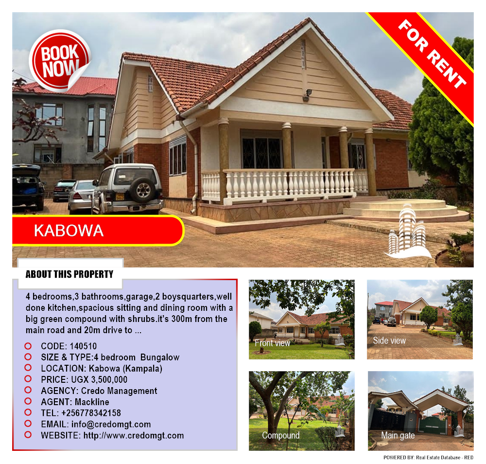 4 bedroom Bungalow  for rent in Kabowa Kampala Uganda, code: 140510