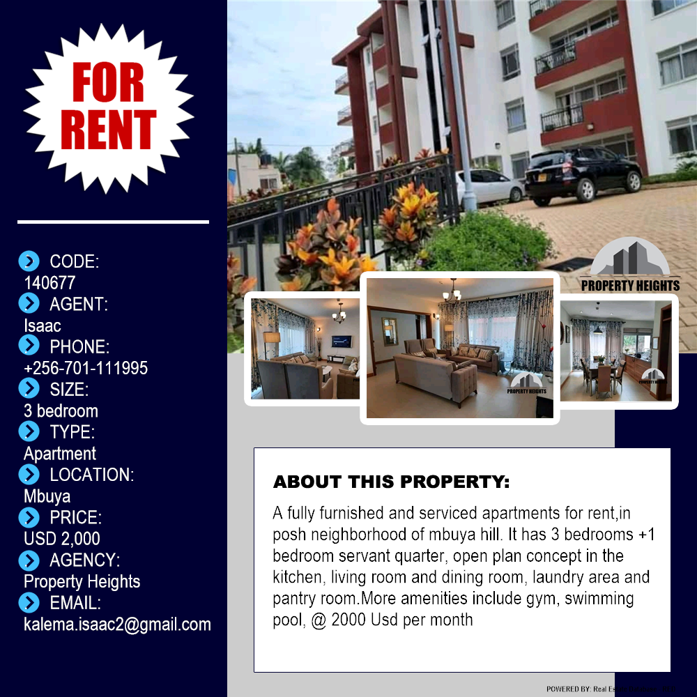 3 bedroom Apartment  for rent in Mbuya Kampala Uganda, code: 140677