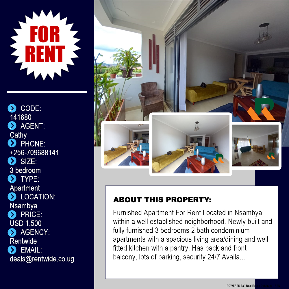 3 bedroom Apartment  for rent in Nsambya Kampala Uganda, code: 141680